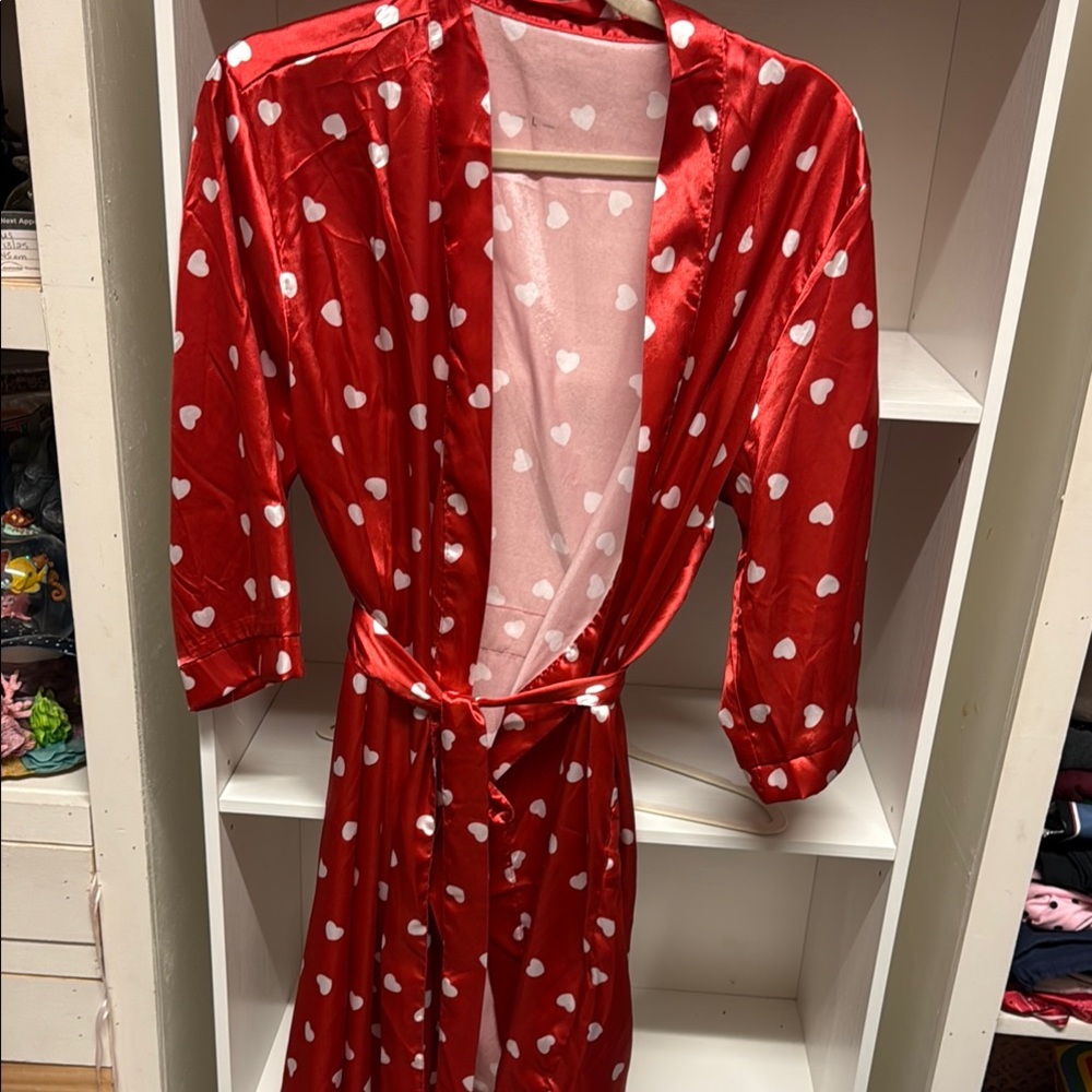 Ring Red Heart Print Robe